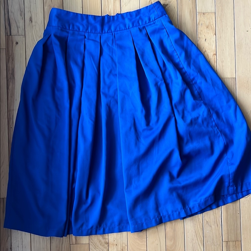 Blue Midi-Length A-Line Pleated Skirt